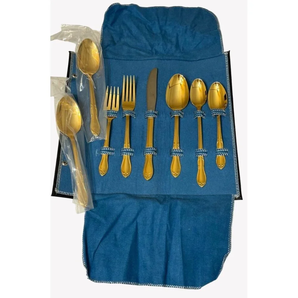 Vintage Simon & Rogers Goldplate 8 Piece Serving Set Stainless Steel Flatware